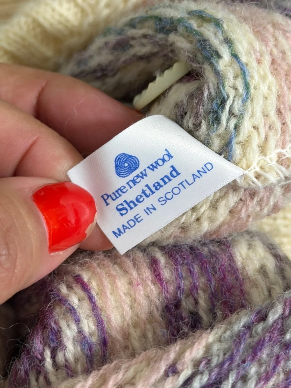 The Edinburgh Woollen Mill MEDIUM Cream Pastel Fair Isle Wool Cardigan Sweater - Picture 6 of 10